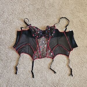 Adore Me Black and Red Lace Bustier 38DD & Large Panties
